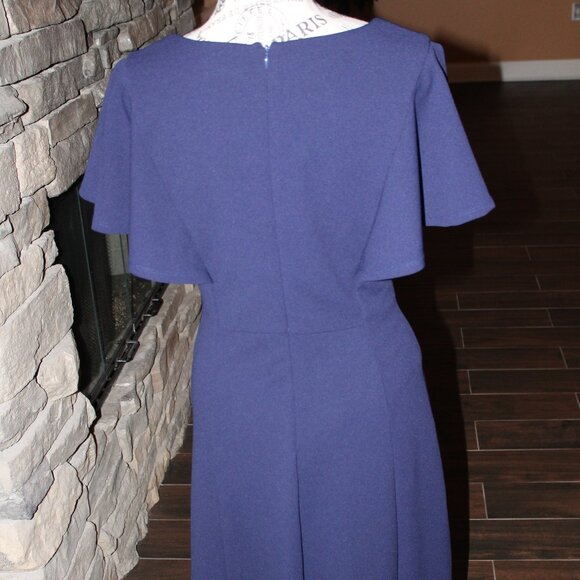 Liz Claiborne Fluttered Sleeve Navy A-Line Dress - Picture 6 of 7